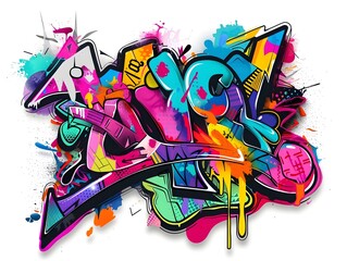 Vibrant Stylish Sticker Design with Graffiti Inspired Streetwear Artwork on a White Background