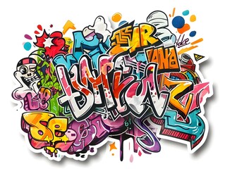 Stylish Streetwear Graffiti Sticker Design for Vibrant Urban Apparel and Branding