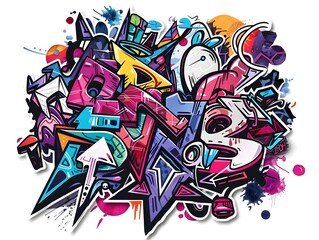 Naklejka premium Stylish Streetwear Graffiti Sticker Design with Vibrant Colors and Graphic Patterns