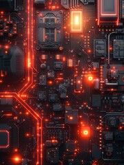 Obraz premium Cyberpunk Abstract Background With Glowing Circuit Patterns And Chaos Elements