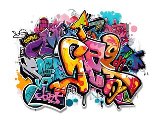 Stylish Streetwear Graffiti Sticker Design with Vibrant Colors on White Background