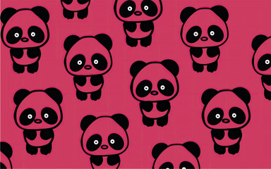 Fototapeta premium Cute panda vector pattern background. Children's print with pandas pattern on a white background. Cartoon panda wallpaper. Panda art vector. Pattern with animals. Cute animals art.