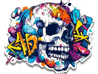 Stylish Streetwear Skull Graffiti Art Design for Sticker and Shirt