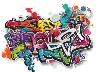 Naklejka premium Stylish Streetwear Graffiti Sticker Design with Vibrant Colorful Abstract Lettering