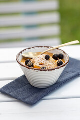 Dessert Blancmange with Crimean peach and fresh berries