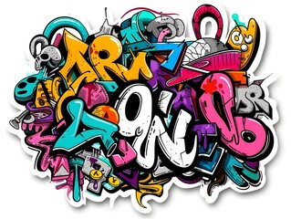 Stylish Streetwear Graffiti Sticker Design with Vibrant Colors and Abstract Patterns