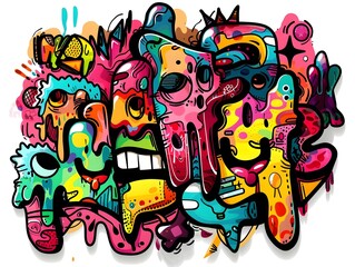 Stylish Streetwear Graffiti Inspired Sticker Design with Vibrant Abstract Patterns and Shapes