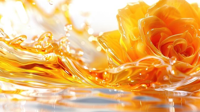  A macro shot of a golden blossom drenched in water spray and pearling drops beneath its petals