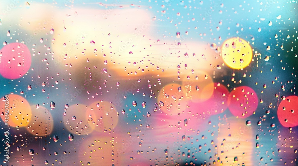 Poster a rain-covered window with sharp lights inside and a focused cityscape outside