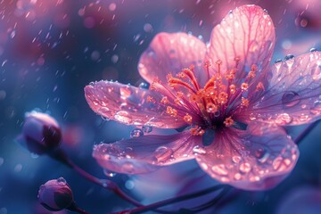 Delicate Pink Blossom in the Rain