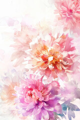 Fototapeta premium Watercolor illustration spring soft pink flowers on a light background. Greeting card mockup, copy space. 