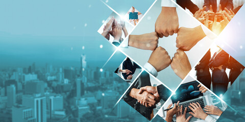 Teamwork and human resources HR management technology concept in corporate business with people...