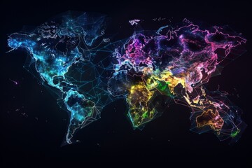 World Map in Neon Lights: A Digital Globe