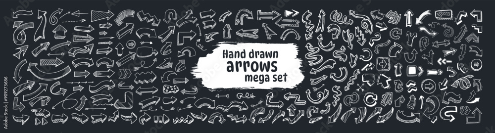Poster collection hand drawn arrows. grunge arrow vector brush. set of black grunge hand drawn arrows isola