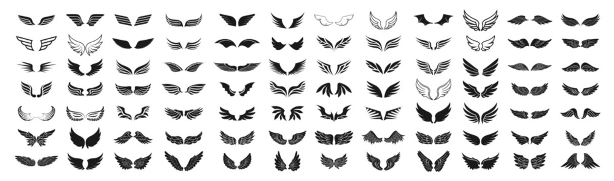 Simple set of wings vector icons for web design on transparent background
