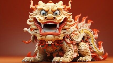 Fototapeta premium Intricate Wooden Carving of a Chinese Dragon