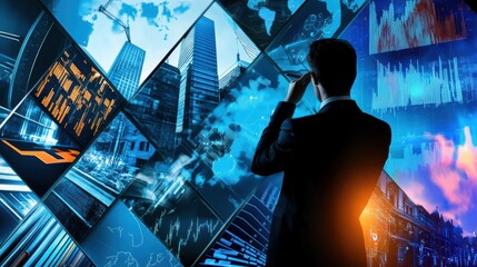 Obraz premium Collage background visual of various business scenes. Management strategy 