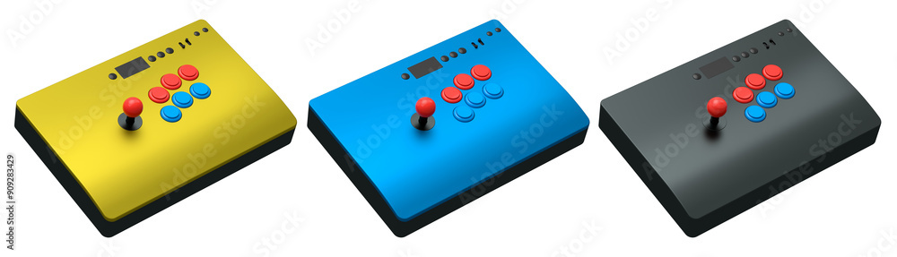 Poster a set of arcade joysticks on isolated on white background with clipping path