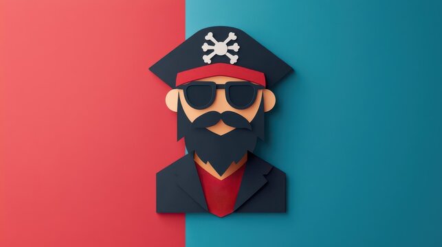 Stylized pirate character with sunglasses and a hat, featuring vibrant colors and bold design, perfect for creative projects.