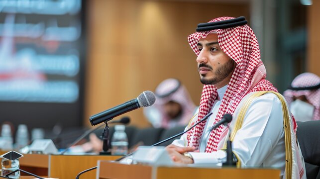 Man in Traditional Clothing Addressing a Conference - Powered by Adobe