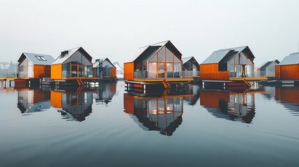 floating houses or geometric structures with striking designs