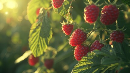 raspberries on the bush