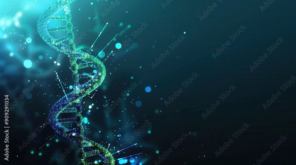 Poster a vibrant abstract background highlights a double helix dna structure, showcasing its intricate desi