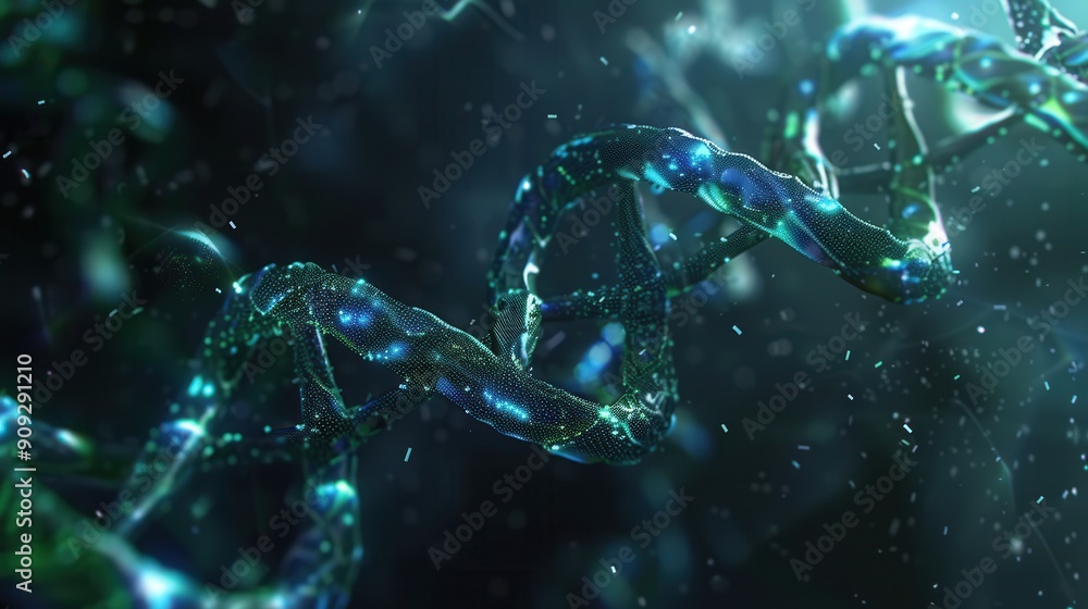 Leinwandbilder A vibrant double helix structure of DNA floats against an abstract background, showcasing intricate patterns and colors in a captivating visual representation. Generative AI