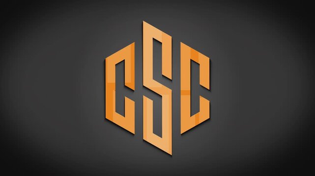 CSC letter logo design in six styles. Hexagon, flat and simple BSC with Orange color variation black background