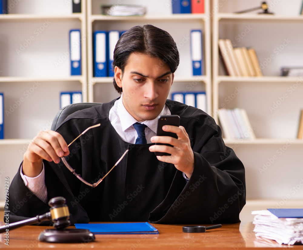 Wall mural young handsome judge working in court