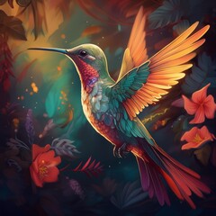 Fototapeta premium Psychadelic theme Hummingbird. Spirit Animal totem guide illustration