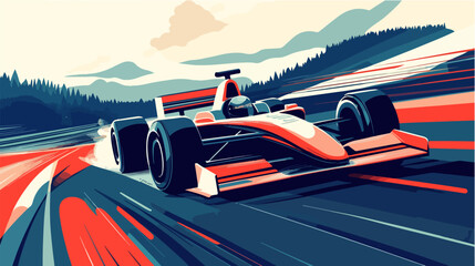 Racing car illustration. Formula one. Motorsport.