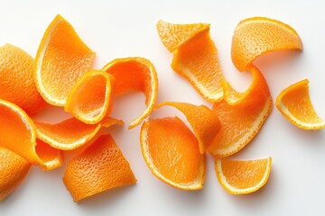 Natural peel and slices of juicy orange in sugar. Concept of health and proper nutrition