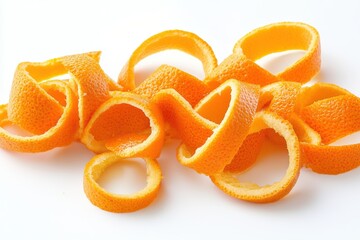 Natural peel and slices of juicy orange in sugar. Concept of health and proper nutrition