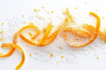 Natural peel and slices of juicy orange in sugar. Concept of health and proper nutrition