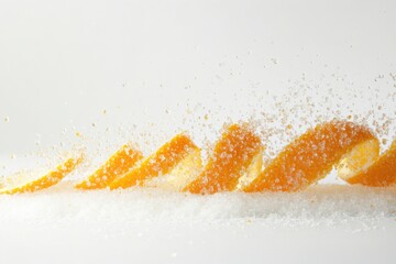 Natural peel and slices of juicy orange in sugar. Concept of health and proper nutrition