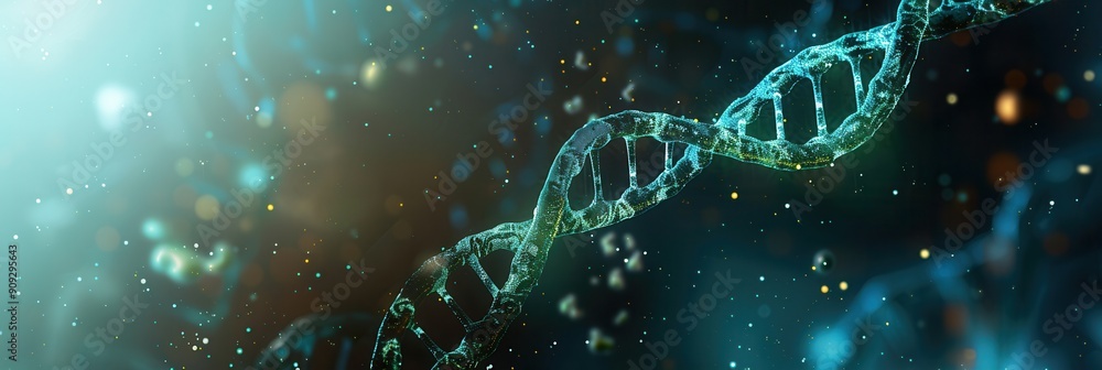 Leinwandbilder a vibrant abstract background showcases a detailed double helix structure of dna, set against a capt