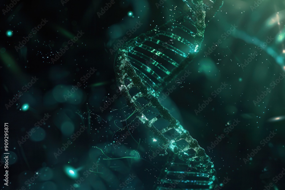 Poster a stunning abstract backdrop showcases the intricate double helix structure of dna surrounded by cap