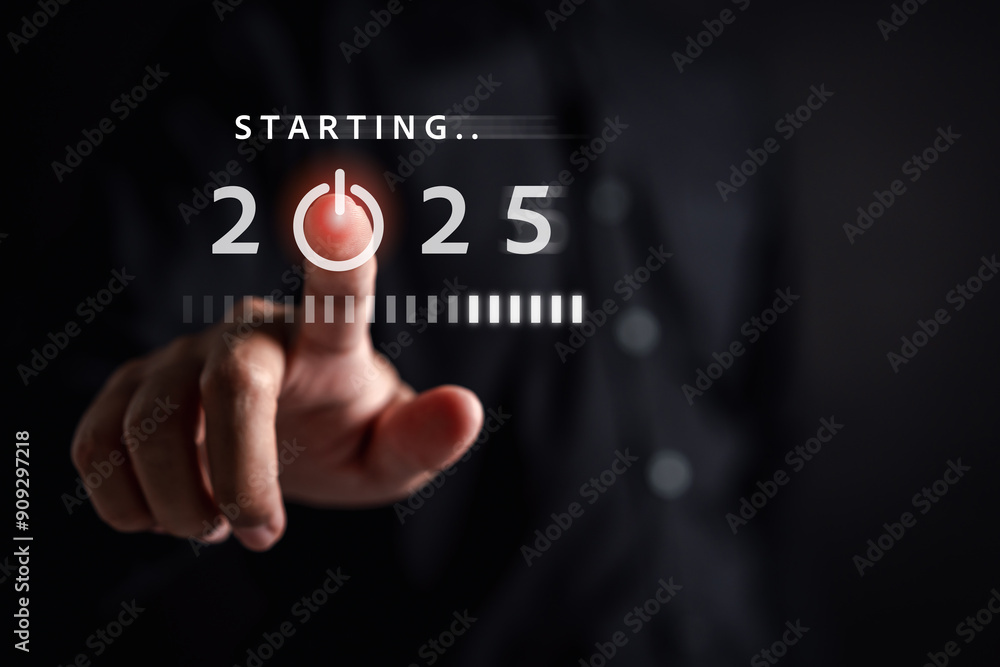 Poster starting new year with ambition 2025 and countdown merry christmas and happy new year, planning and 