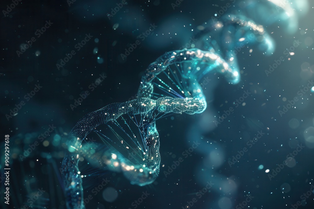 Aufkleber an abstract portrayal showcases a double helix structure of dna surrounded by sparkling elements, ev