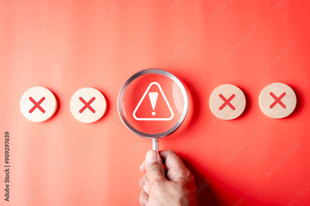 Aufkleber System warning caution alert, scam virus attack on firewall for notification error and maintenance. Network security vulnerability, data breach, illegal connection and information danger.