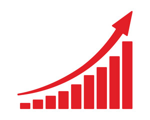 Growing business red arrow on white, Profit red arrow, Vector illustration.Business concept, growing chart. Concept of sales symbol icon with arrow moving up. Economic Arrow With Growing Trend.	