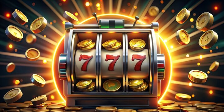 Lucky 7s Slot Machine with Golden Coins, 3D Render, Casino, Jackpot, Gambling , slot machine, 777