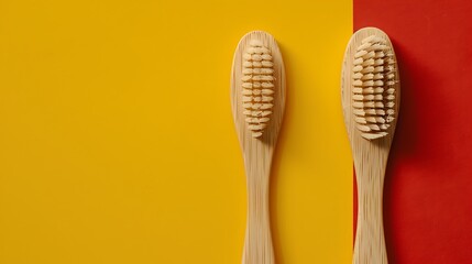 Toothbrush bamboo on yellow and rust background