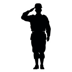 a army soildier stand and salute position, vector silhouette isolated white background