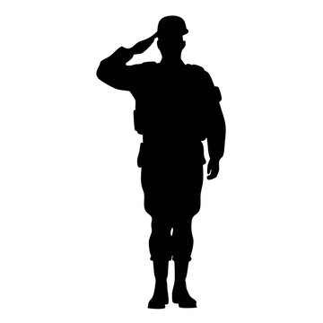 black silhouette soldier saluting