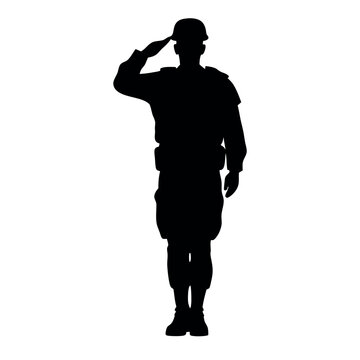black silhouette soldier saluting