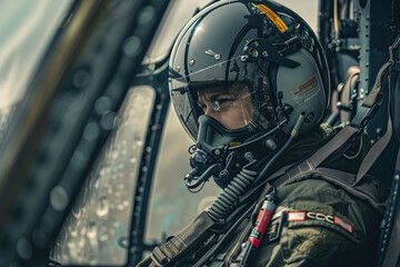 Male pilot in military helicopter