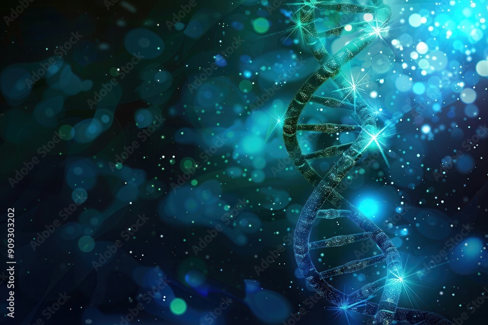 Leinwandbilder a vibrant double helix structure of dna intertwines amidst sparkling lights and glowing bokeh effect