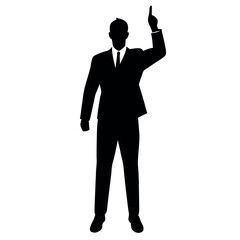 A business man stand with pointing his finger on the up vector silhouette